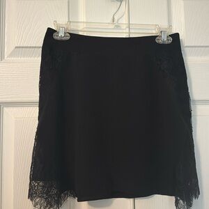 Madewell black mini skirt, lace side detail paneling